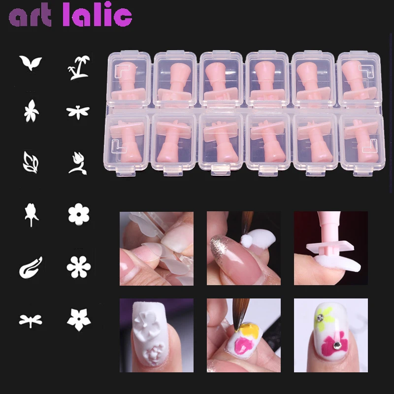 Nail Tools Manicure Tools 3D Nail Art Stamping Tool Acrylic Nail Tips Stamps Templates Flower Butterfly Coconut Tree Patterns 12Pcs