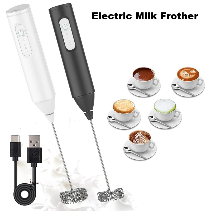 Cordless Electric Milk Frother, USB Mini Blender Speeds Handheld
