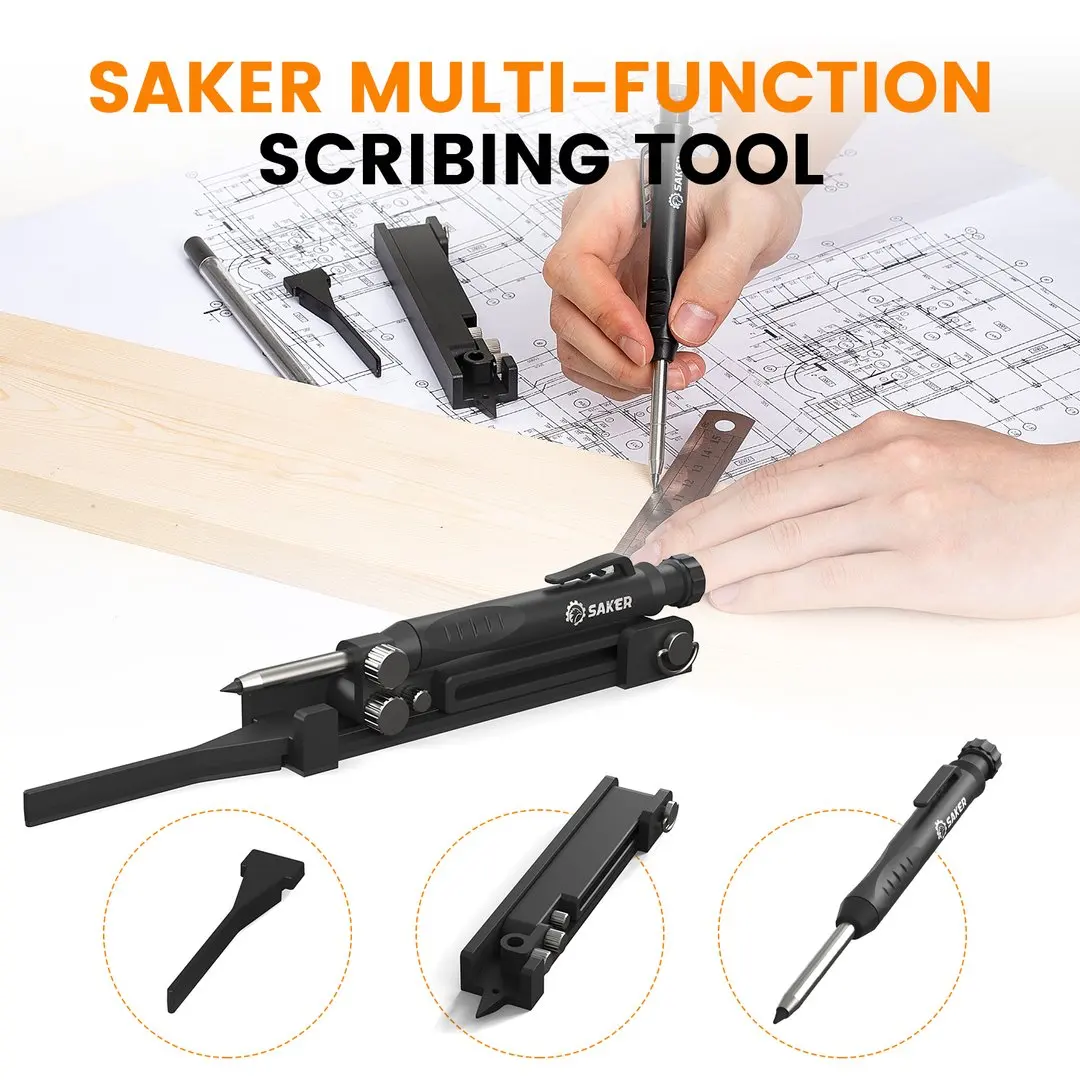 Saker Scribing Tools Multi function Construction Pencil Adjustable Scriber Line Gauge DIY Woodworking Tool w Deep Hole Pencil