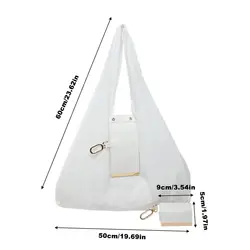 Trendy PU Leather Lightweight Expandable Tote Bag with Key Ring (White)