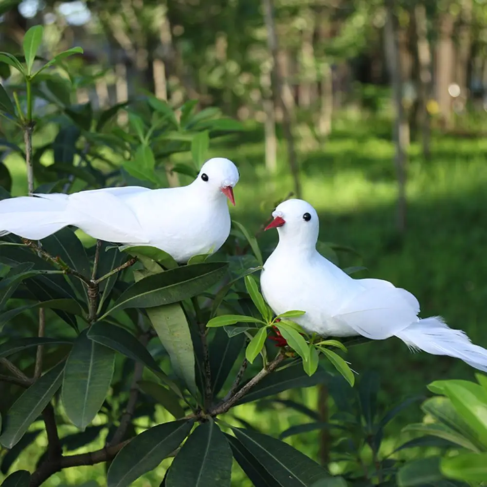 2pcs Store Decor Peace Pigeons Art Crafts Artificial Garden Birds Model Ornament Teaching Toys Photo Props for Christmas Wedding