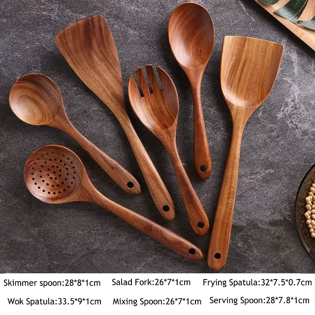 Premium Acacia Wood Non-Stick Cooking Utensil Set with Long Handles