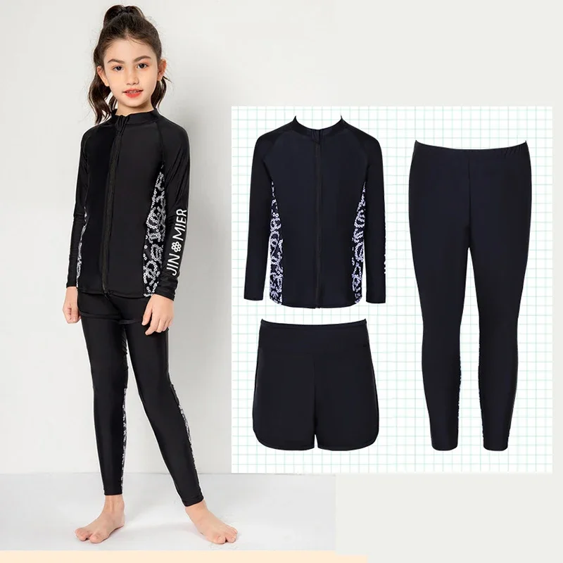 

3pcs/set Girls/Boys' Rash Guard Set Piece Long Sleeve Swim Shirt Leggings Shorts Bathing Suit Swimsuit Set Athletic Tracksuit