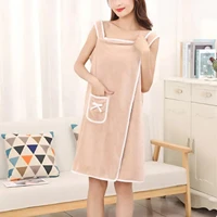 140X80Cm Coral Fleece Women's Bath Towel Softsoft and Thickened Absorbent Bathrobe Muticolors Wearable Bath Towels with Pocket 6