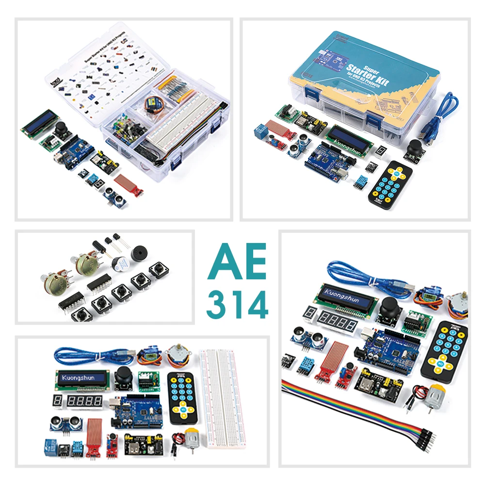 KUONGSHUN 슈퍼 스타터 키트(브레드보드 1602 포함) IIC 점퍼 와이어 세트 R3(Arduino UNO용 튜토리얼 포함)