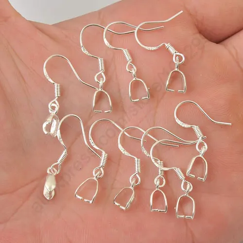 Wholesale 100PCS 925 Hooks Earrings Pinch Bail 925 Sterling Silver