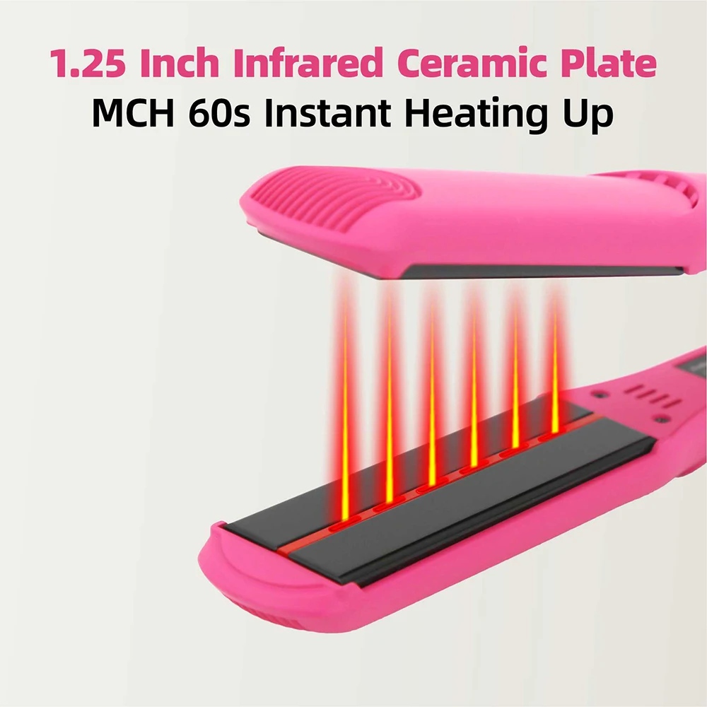 Infrared Hair Straightener Curler Ceramic Plate 230℃ / 450°F Fast Heating Professional 2 In 1 Hair Flat Irons 100-240V 3