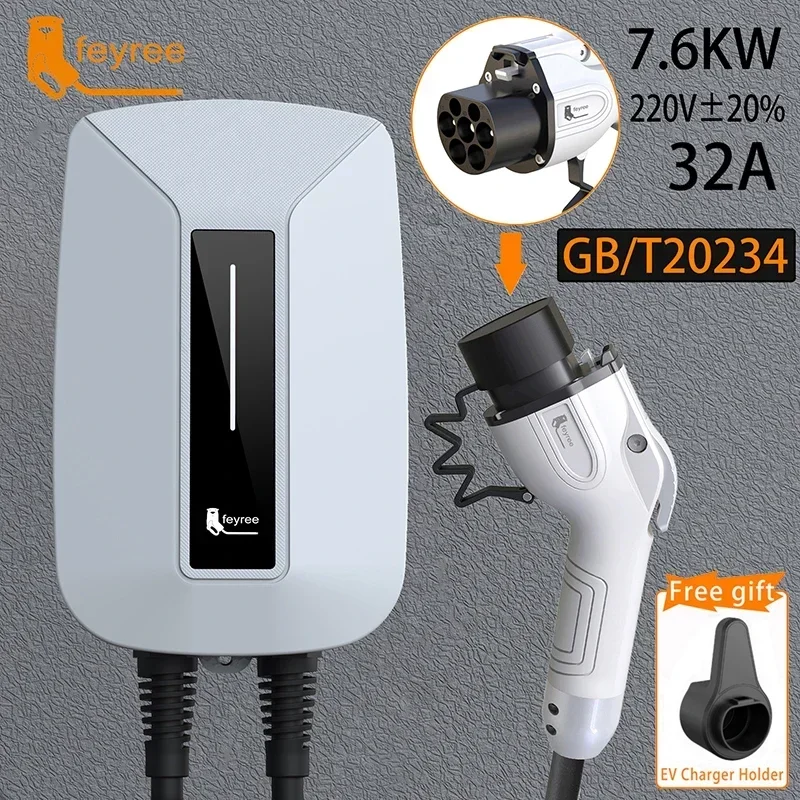 EV Charger Type2 Cable EVSE Wallbox 32A 7KW IEC62196-2 Socket 1Phase 5m Cable Wallmount Charging Station For Electric Car