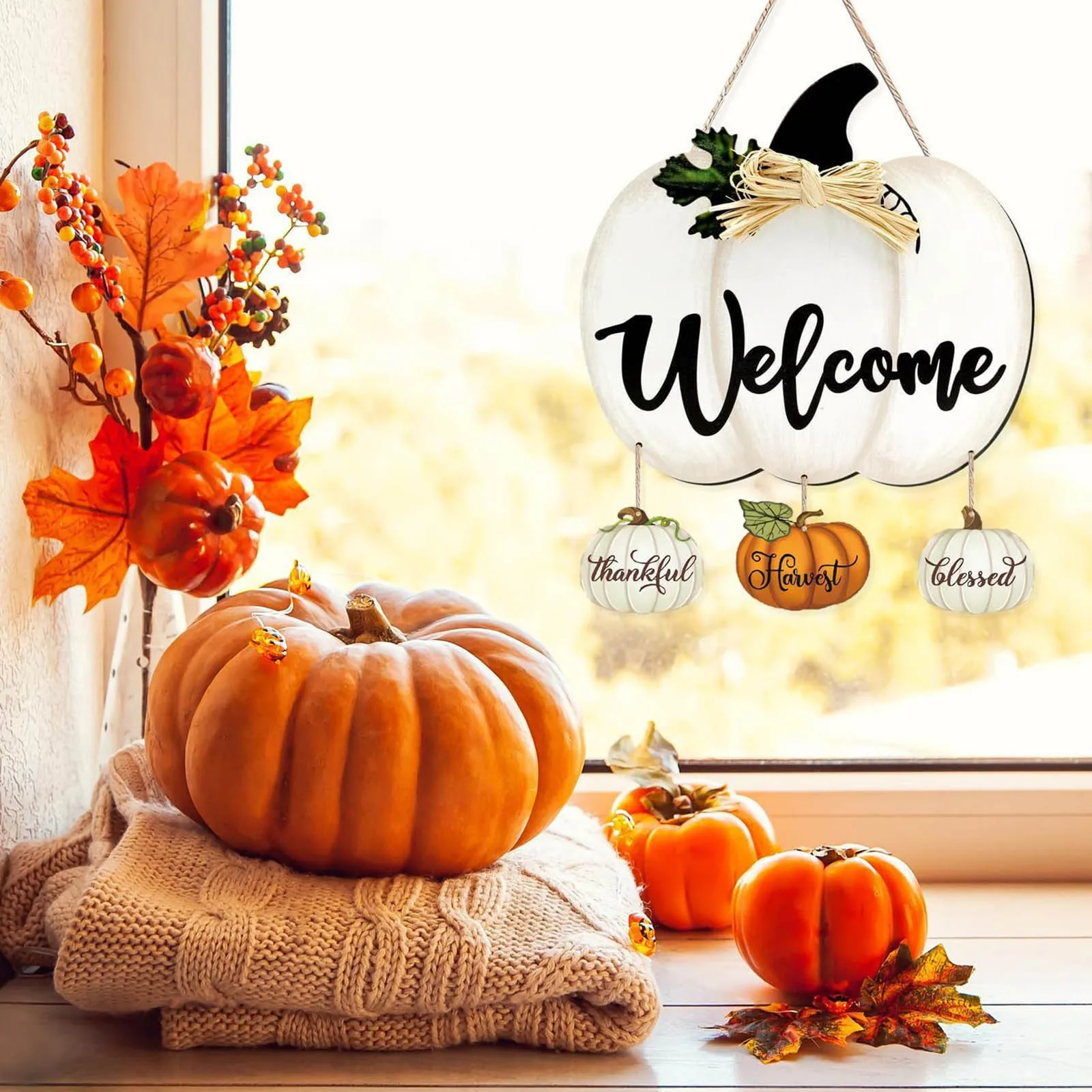 Description Picture 6 of itemHalloween Pumpkin Wooden Round Crafts Hanging Sign Creative Decoration Be Our Guest Door Sign Bathroom Storage Wall In Mahogany