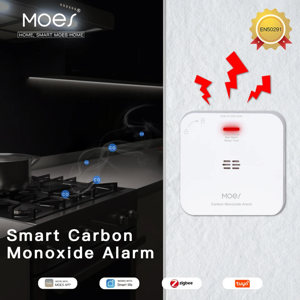 Détecteur de gaz et de CO intelligent Zigbee avec écran et sirène | Domotique Tuya