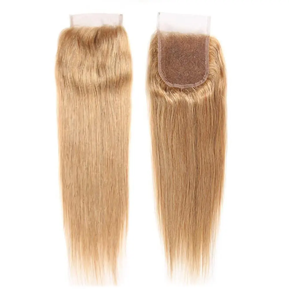 #27 Honey Blonde Straight Human Hair Lace Closure 4x4 Lace Part Brazilian Virgin Hair 10-18 Inch Full End