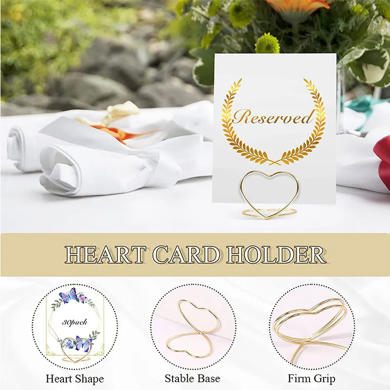 Place Card Holders 20Pcs Metal Place Card Holders Photo Clip Stands Wedding Table Number Name Sign Stand for Party Home Decoration