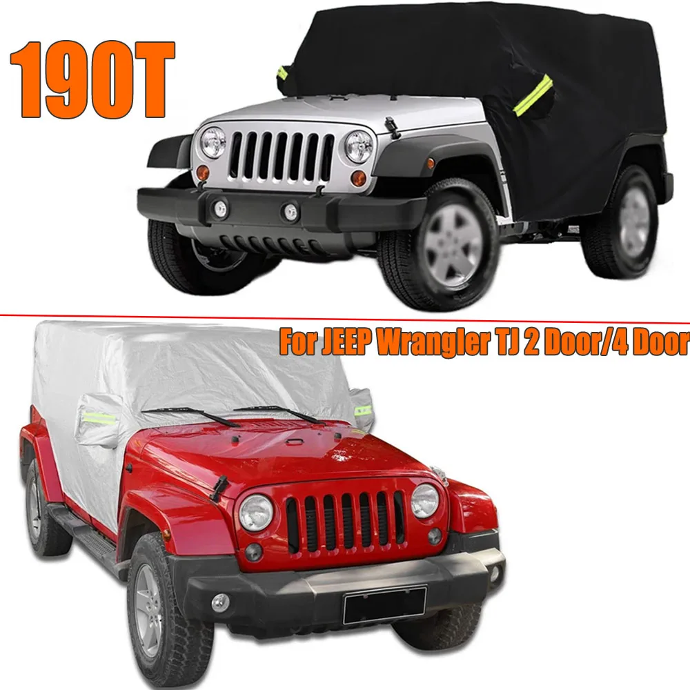 

Черный/серебристый чехол на половину автомобиля для JEEP Wrangler TJ, 2 двери/4 двери, водонепроницаемый пылезащитный чехол с муравьем, внешние аксессуары, черный