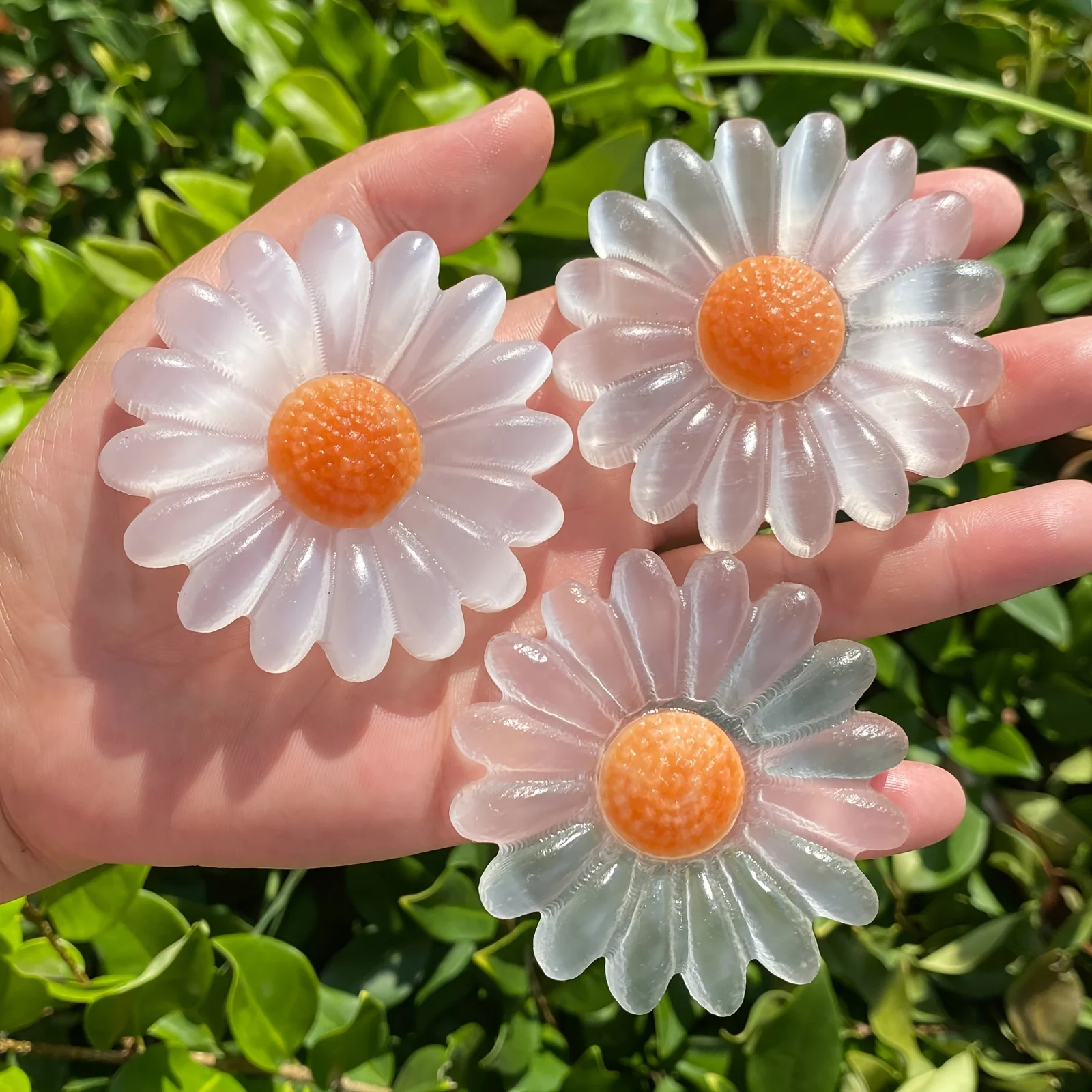 Selenite Daisy Crystal Ornament 3