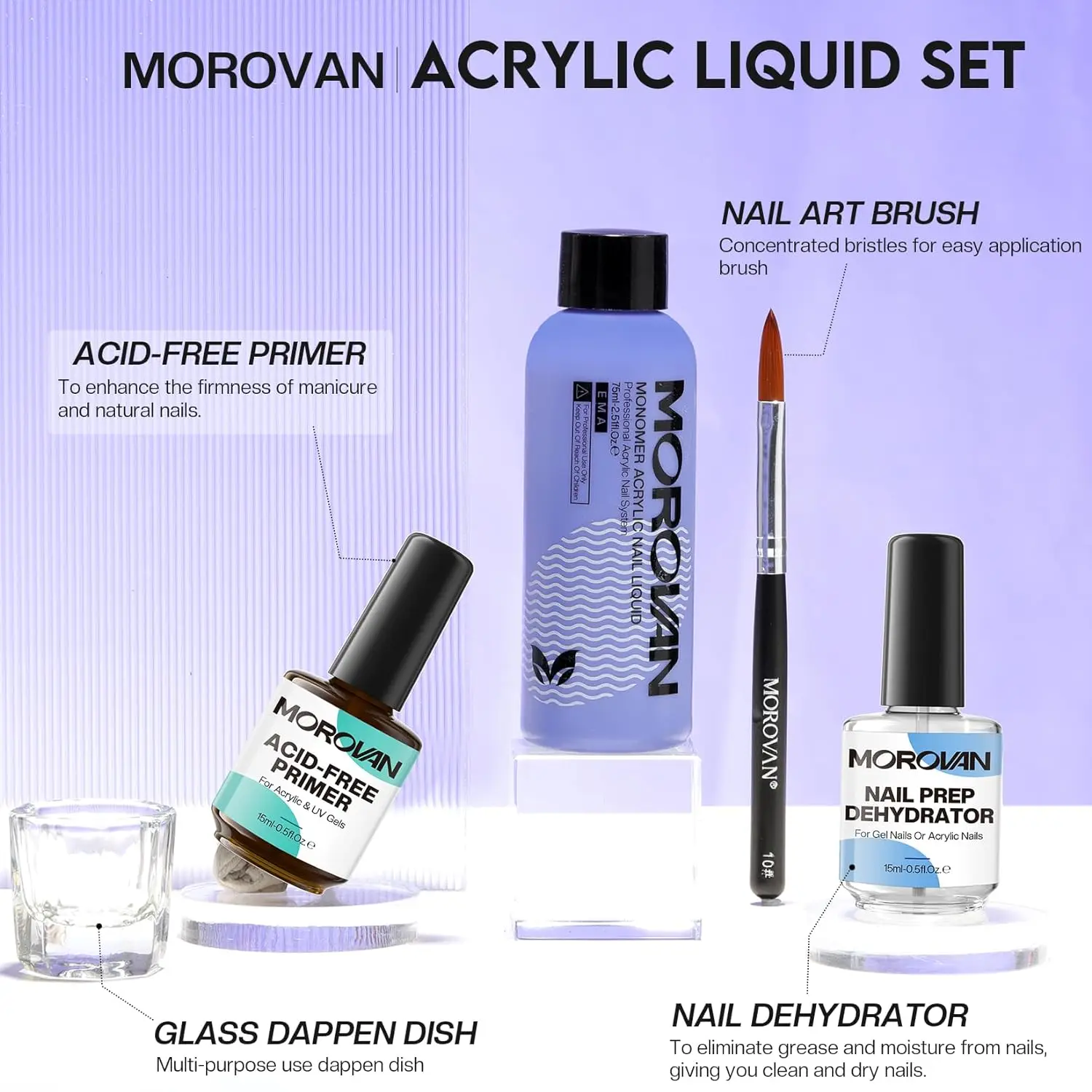 Acrylic Liquid for Nail Extension with Nail Prep Dehydrator Acid-Free Primer For DIY Lover- MMA-Free Fomula Acrylic Liquid Kit