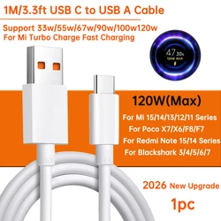 High-Speed Original Xiaomi USB Type-C Turbo Charge Cable - 120W/33W Fast Charging Capability (Upgrade c to a 1m)