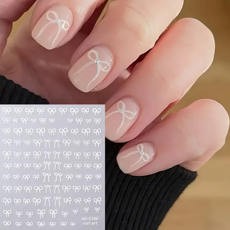 2 stücke schwarz weiß rosa Mini Bowknot Design Nail Art Aufkleber selbst klebende Spitze Bänder Bogen Schmetterling Abziehbilder Nail Art Dekoration – Detail 5