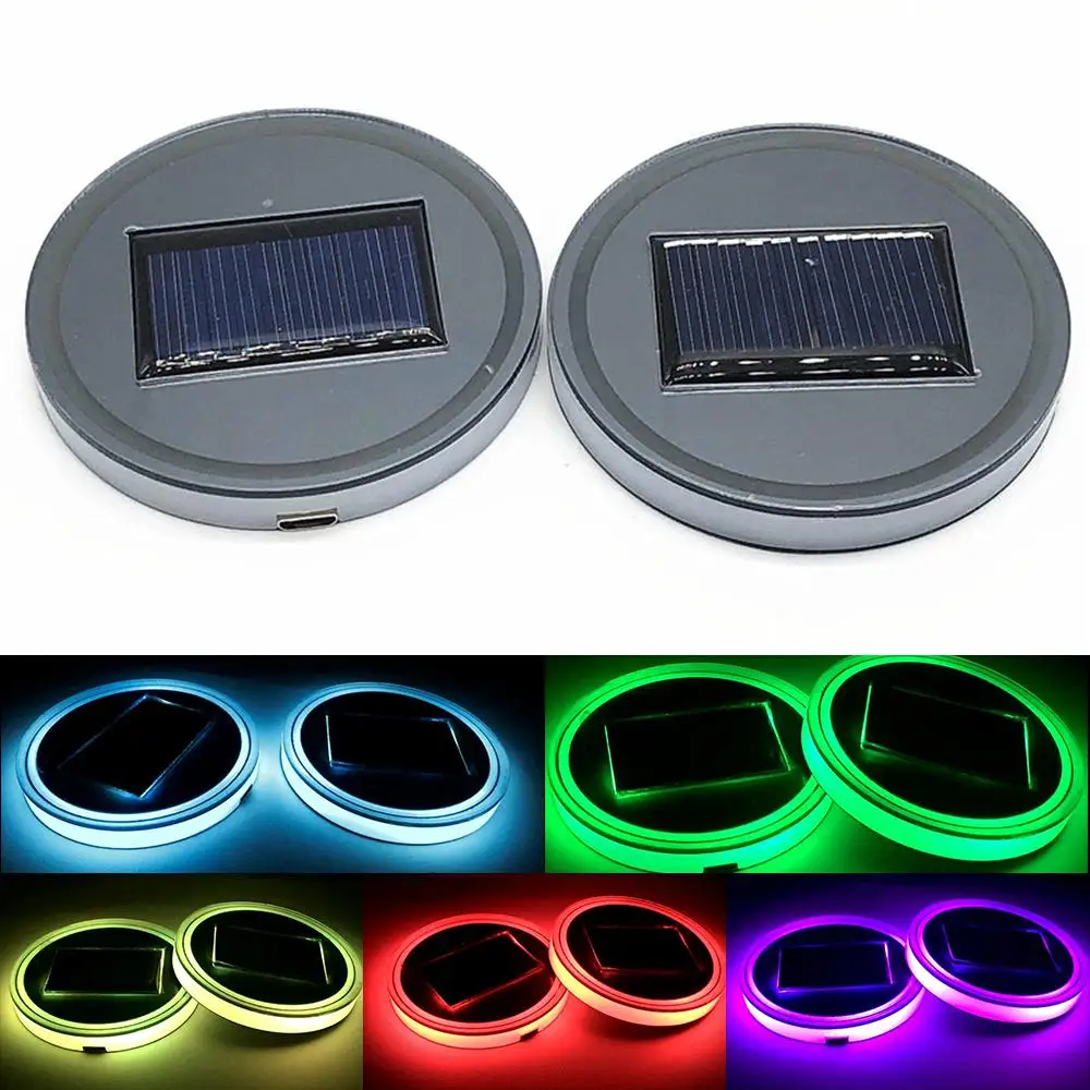 2/1Pcs 7 Colors Car LED Luminous Water Cup Pad Auto Cup Bottle Holder Coaster Anti-slip Pad Mats Interior Atmosphere Light Decor