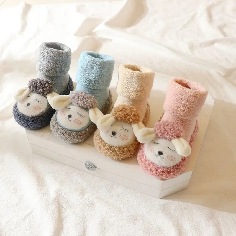 

Winter Baby floor socks Autumn and winter fur circle cute mid-tube children's toddler shoes socks cartoon non-slip baby socks