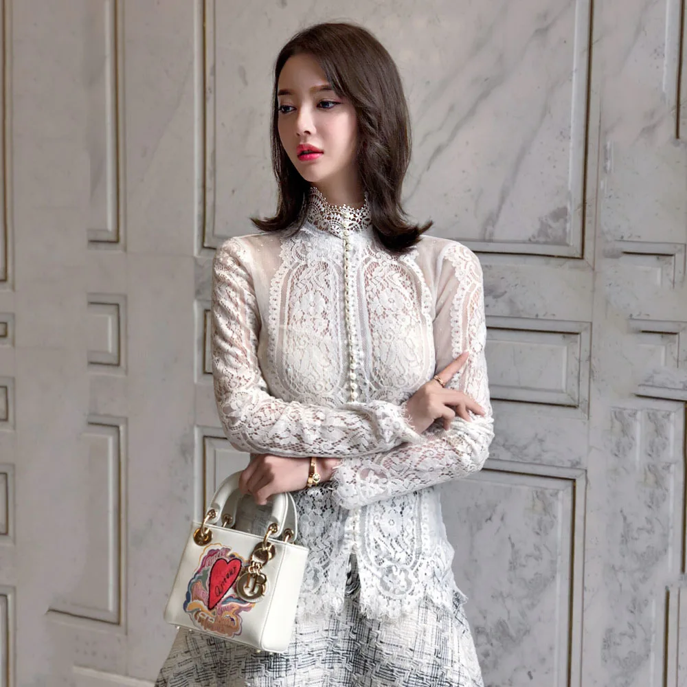 Blusas Mujer De Moda Slim Women Shirt Elegant Pearl Blouse