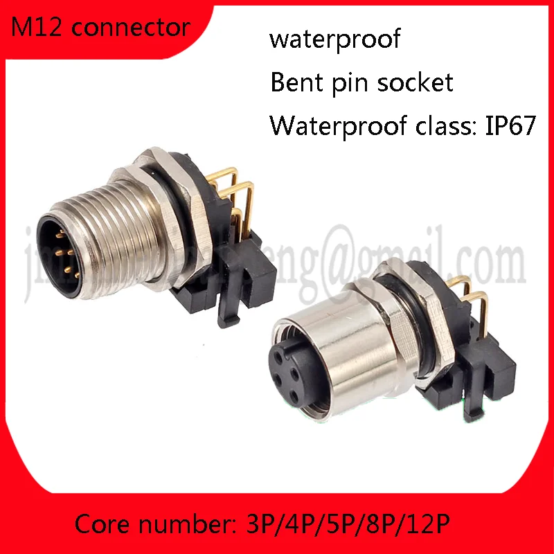

Aviation Plug M12 Bent Foot Straight PCB Welded Socket 2 Core 3 P 4 Holes 5P 6 8 12P Waterproof IP67 Pass Type