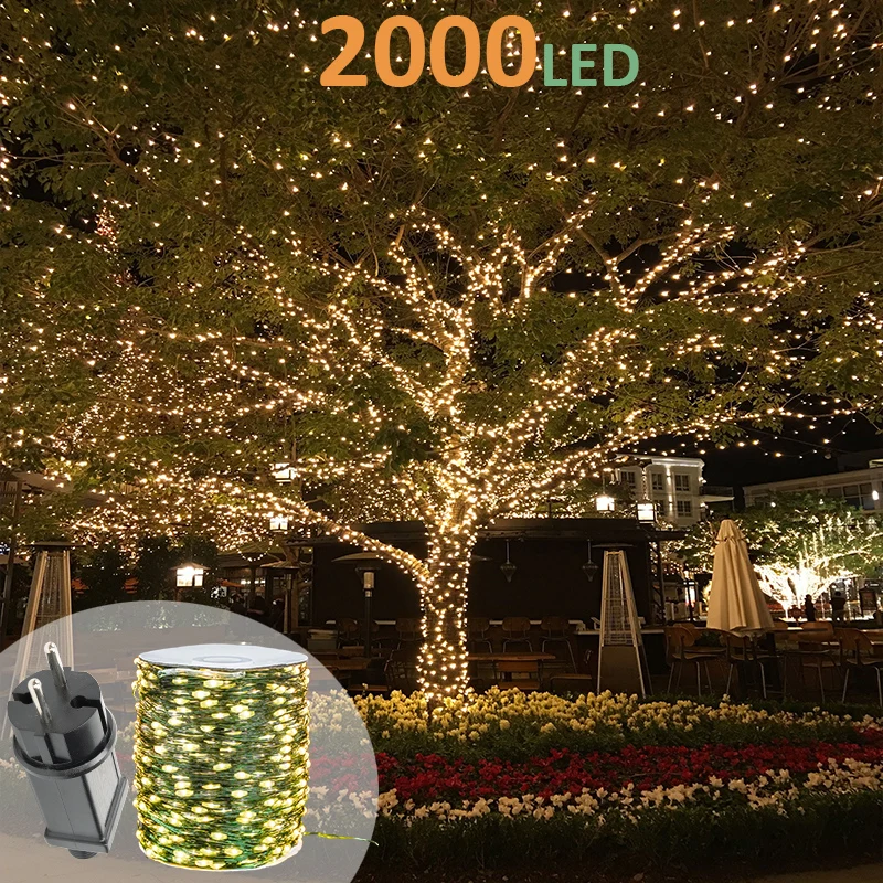 

200M Green Cable Christmas String Fairy Lights Mini LED Garland Outdoor Waterproof Decoration For Halloween Party Holiday Lamp
