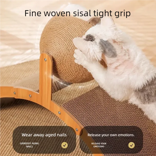 Wooden Cat Scratching Ball 2 In 1 Cat Scratcher Sisal Scratch Board Wear-Resistant Grinding Paw Toy Solid Wood Scraper for Cats 3