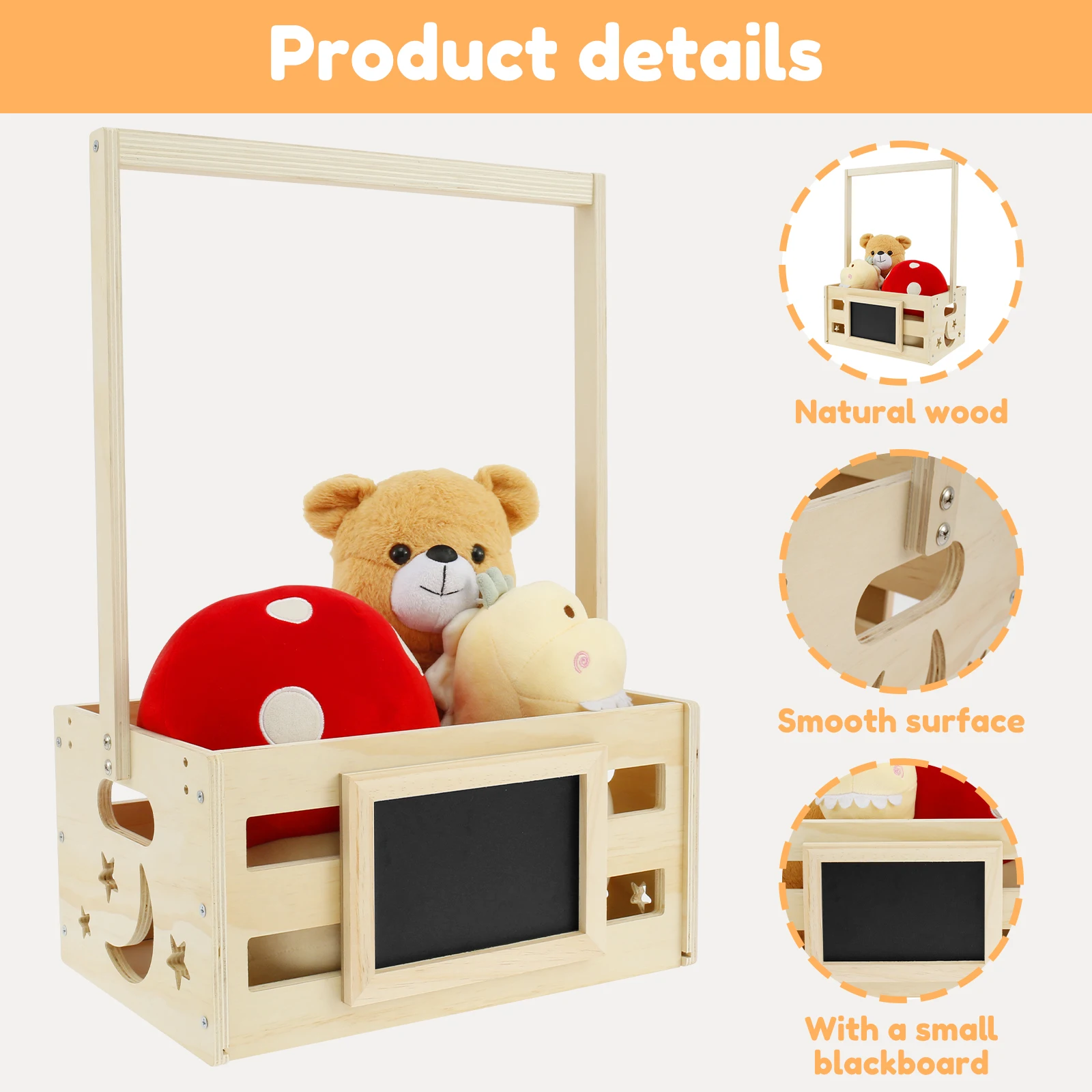 Wood Baby Shower Basket Adjustable Handle Baby Shower Crate Closet Pretty Versatile Baby Shower Gifts Basket for New Born Baby 4