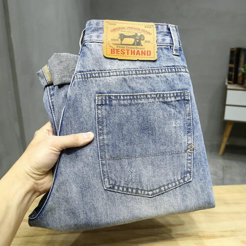 2024New ProductSpring and Summer Four Seasons New Straight without BulletcRipped calça masculina jeans pantalones de trabajo par