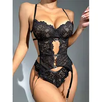 Nouvelles femmes Lingerie chaude porte-jarretelles soutien-gorge ensemble de sous-vêtements tenues Sexy dentelle Push Up les soutiens-gorge Teddy nuisette porno body Lenceria 3