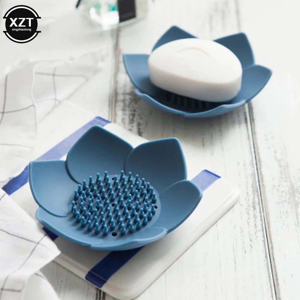 Newest Soap Box Lotus Shape Non-slip Portable Silicone for Draining Soap Tray Draining Soap Dish Kitchen Bathroom Accessories 3