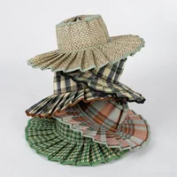 USPOP Fashionable foldable pleated straw hat with large brim waterproof Straw sun hat 2 size available - Image 2