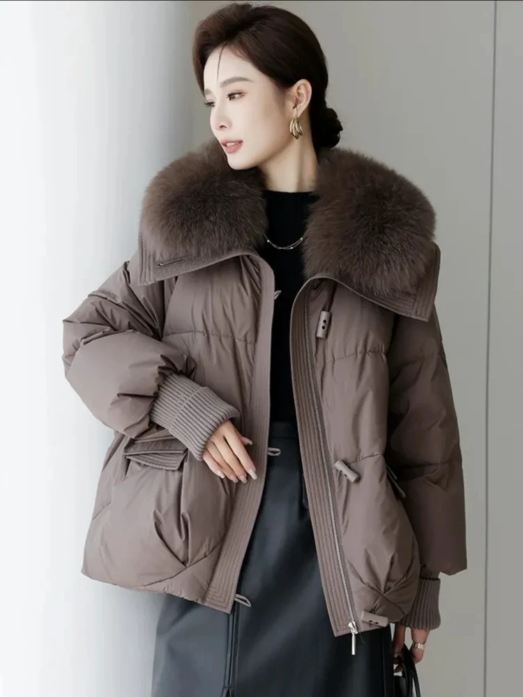 Buttoned and Belted Foal Down Jacket
