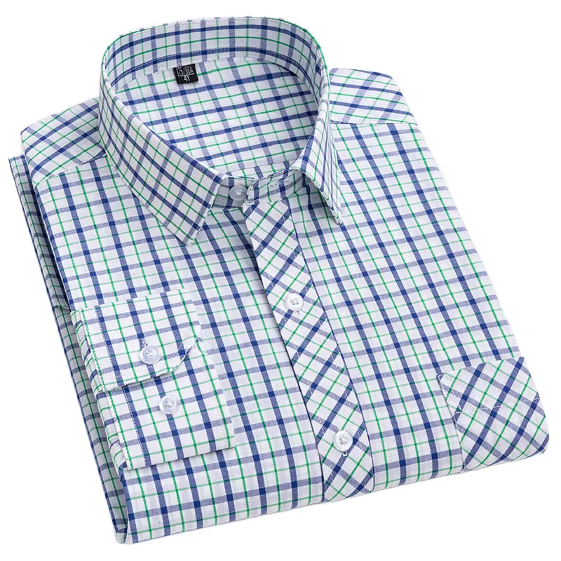 100% Cotton Men's Plaid Shirt Long Sleeve Spring Autumn Casual High Quality Slim Fit Button Up Social Dress Formal Home Male Top