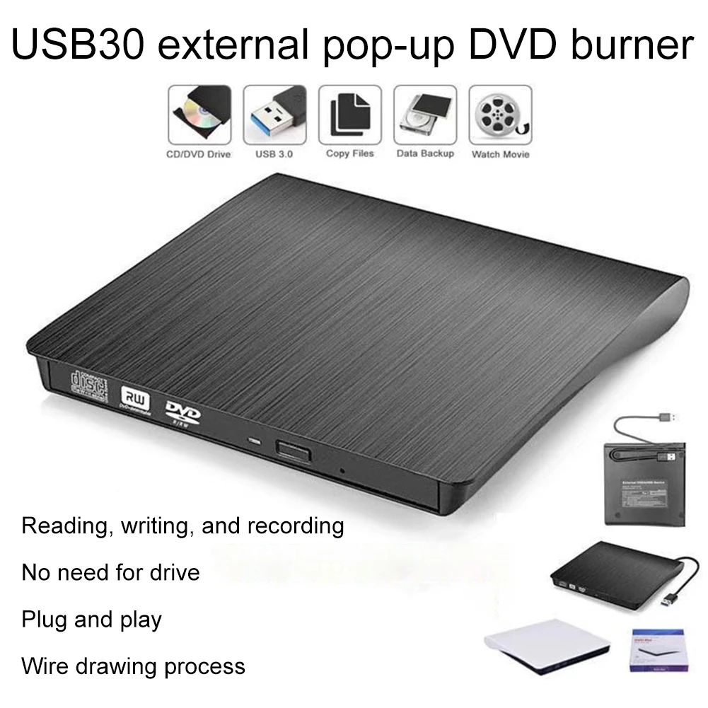 노트북 PC용 USB 3.0 슬림 외장 DVD RW CD 라이터 드라이브, 휴대용 DVD 및 CD-ROM 버너 플레이어