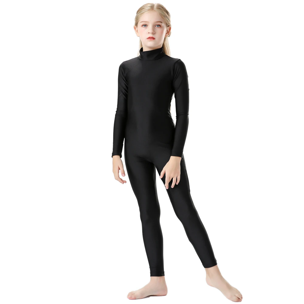 OVIGILY Girls Spandex Long Sleeve Unitard Stretchy Turtleneck One Piece Full Bodysuits Dance Unitards for Kids Team Performance