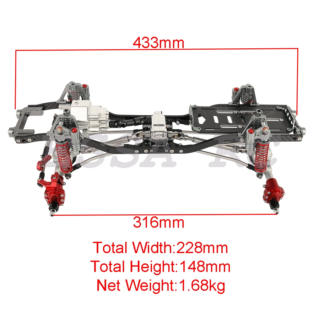 1/10 SCX10 II Carbon Fiber Chassis Rail Metal Frame RC Model Simulation Climbing Upgrade Car Refit Kit Parts with Portal Axles 3