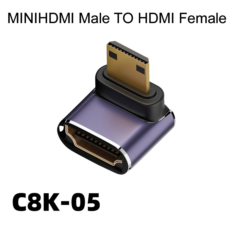 Mini MINIHDMI/Micro HDMI MicroHDMI TO HDMI-Compatible Adapter 90 270 Degree Right Angle Male to Female Converter 8K@60HZ HD Conn