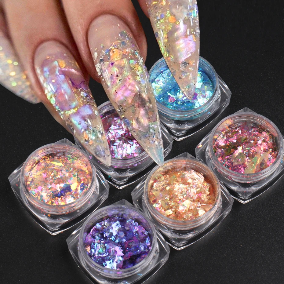 Natale Crystal Nails Paillettes Iridescente Ice Shiny Flakes Charms Holo Gel Polish Sparkly Aurora Glitter Powder Manicure Beyfh