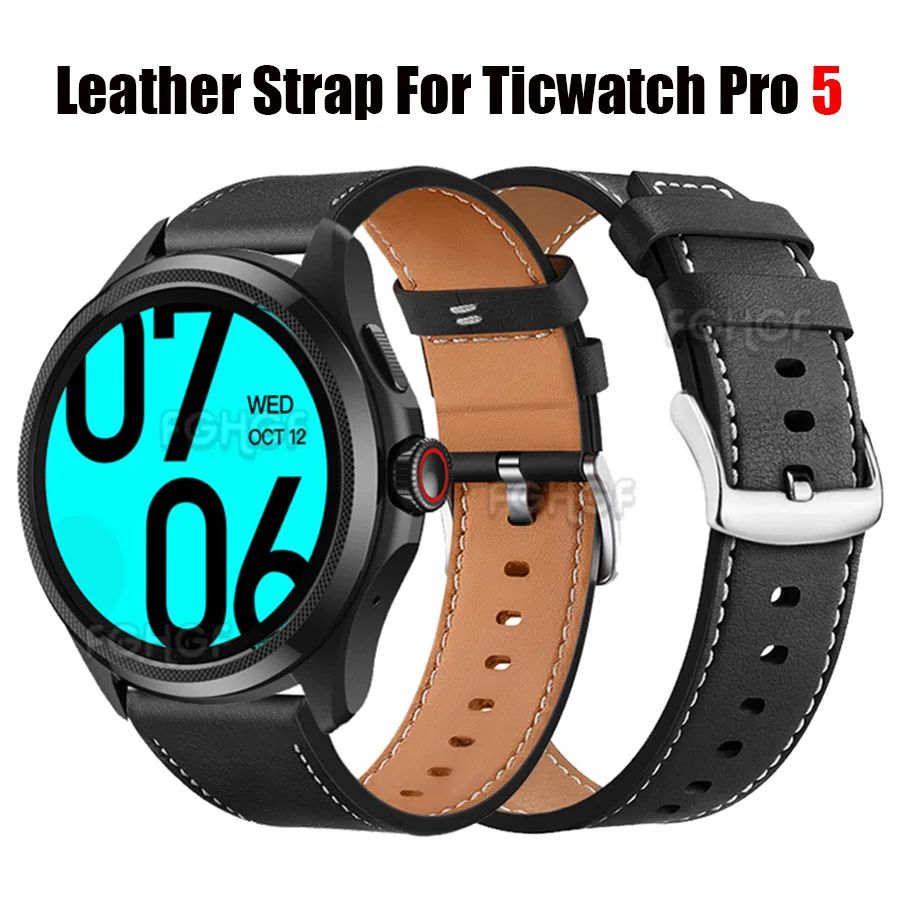 

Leather Replacement Band For Ticwatch Pro 5 Strap Wristband Bracelet For TicWatch Pro 5 Smart Watch Band Correa Belt Accessories