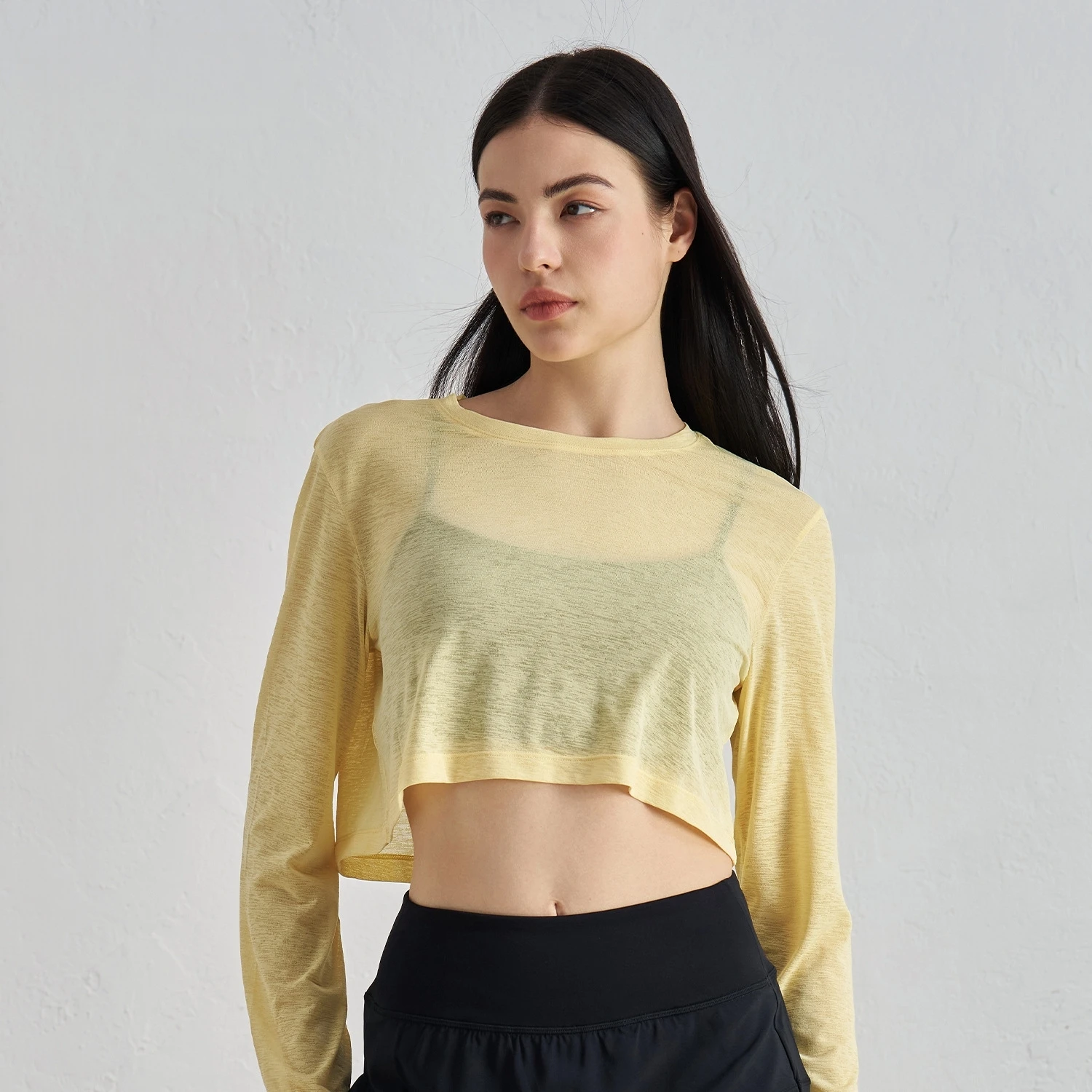 Spring And Summer Loose Midriff Outfit Sports Long Sleeves Outerwear Solid Color High Sense Yoga Ideal for Fitness Yoga