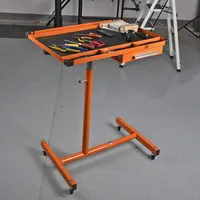 A018A Heavy-Duty Adjustable Work Table with Drawer & Wheels, Mechanic Tray,Mobile Rolling Tool Table, Orange 1
