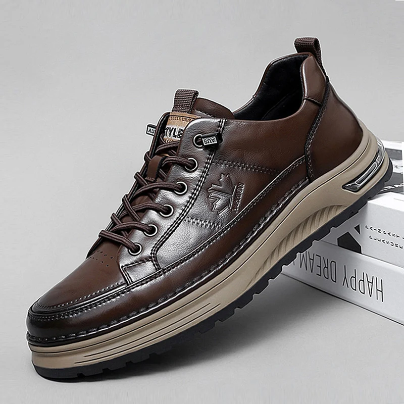 Genuine Leather Men Casual Shoes Lace Up Men's Sneakers New Trendy Man Vulcanize Shoes Comfy All-match Male Skateboard Footwear mens shoes