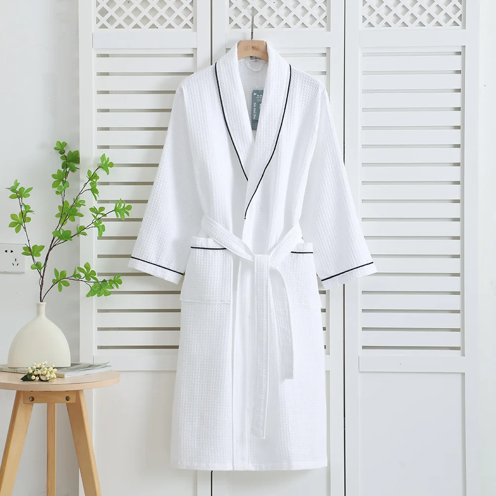 Summer Bathrobe Men Thin 100% Cotton Men's robes Plus Size XL robe long-sleeve Towel Fleece terry Kimono Robe pijamas White