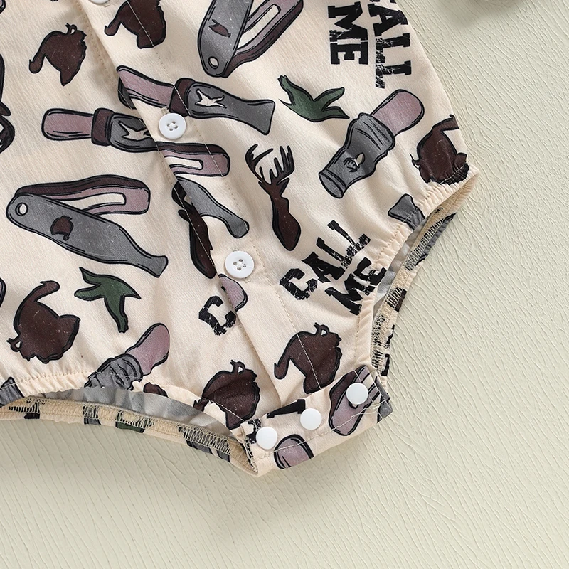 Baby Boy Short Sleeve Romper Fashion Print Lapel Neck Button-up Jumpsuit Newborn Summer Clothes