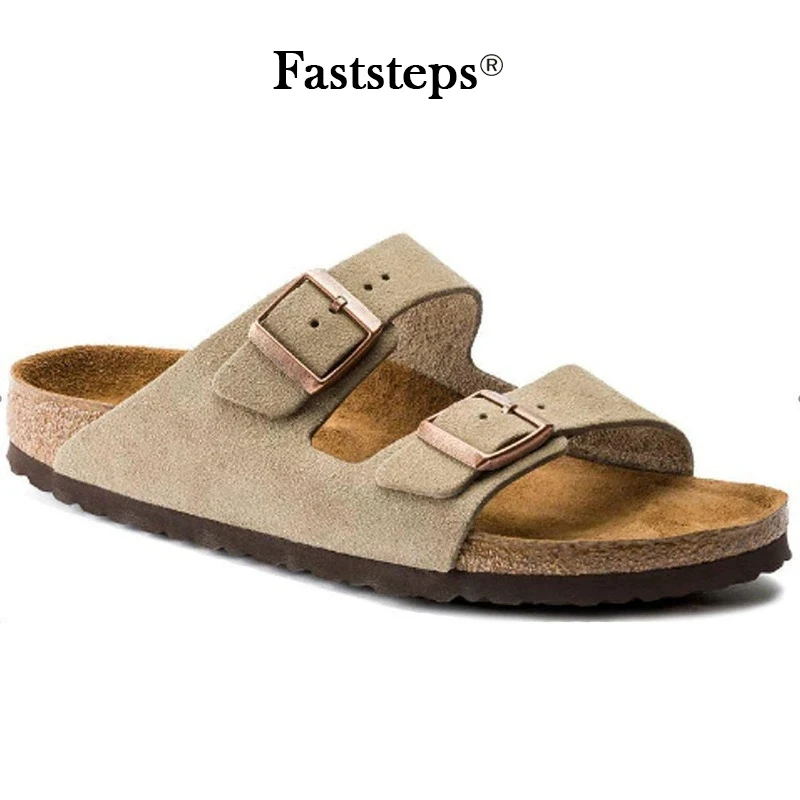 Briken stock Sandalias de corcho de gamuza unisex al aire libre mujeres hombres zapatilla de cuero plano para desplazamientos diarios