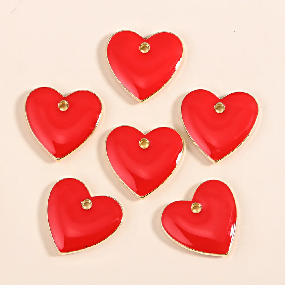 

10Pcs 18x20mm Double-sided Red Enamel Heart Charms DIY Jewelry Making Love Pendant Romantic Couple Necklace Accessorie Gift