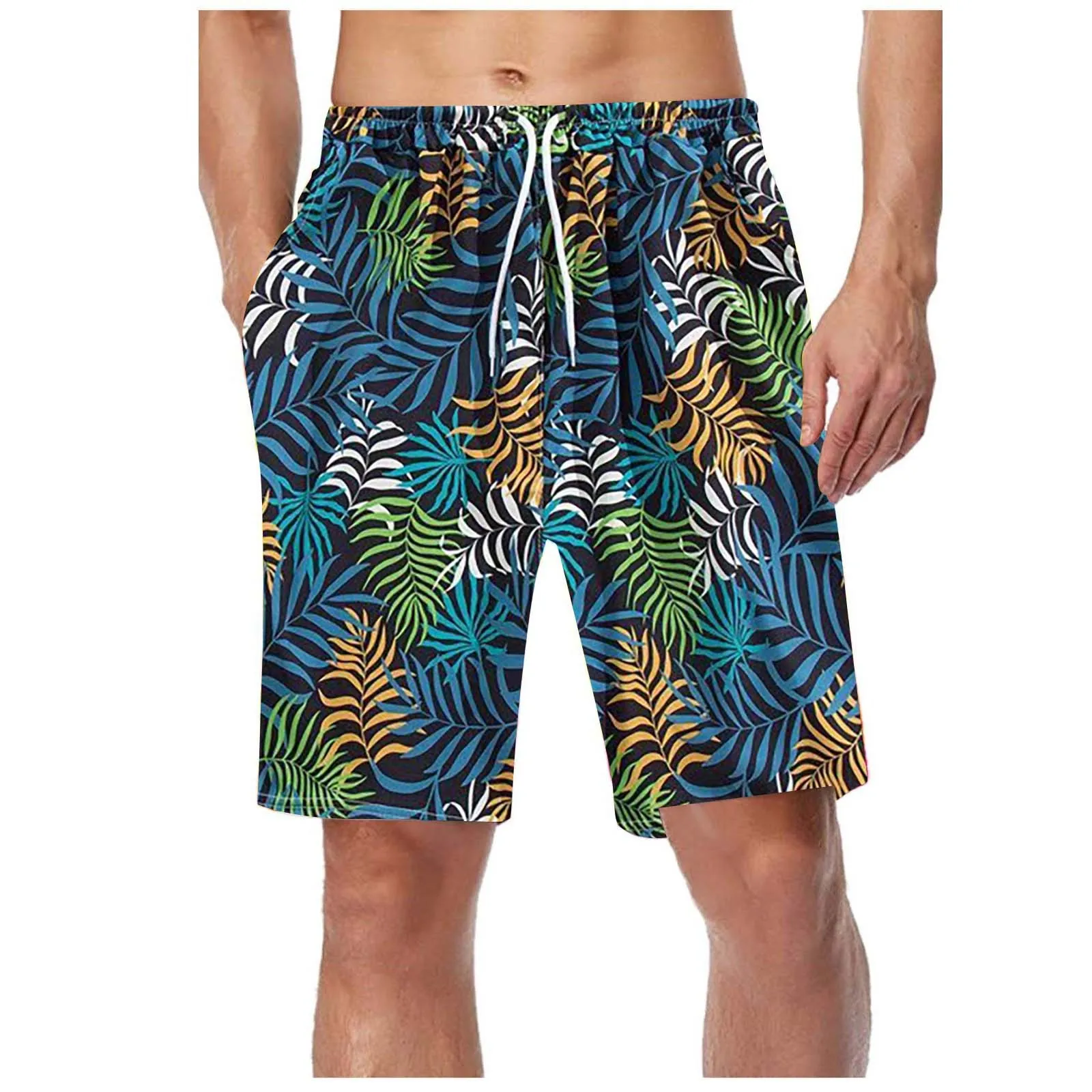 

Swim Shorts Men Summer Beach Pants Male Hawaii Leaf Print Swim Trunks Beach Quickly Dry Boys Fitness Briefs Swimming Bottoms