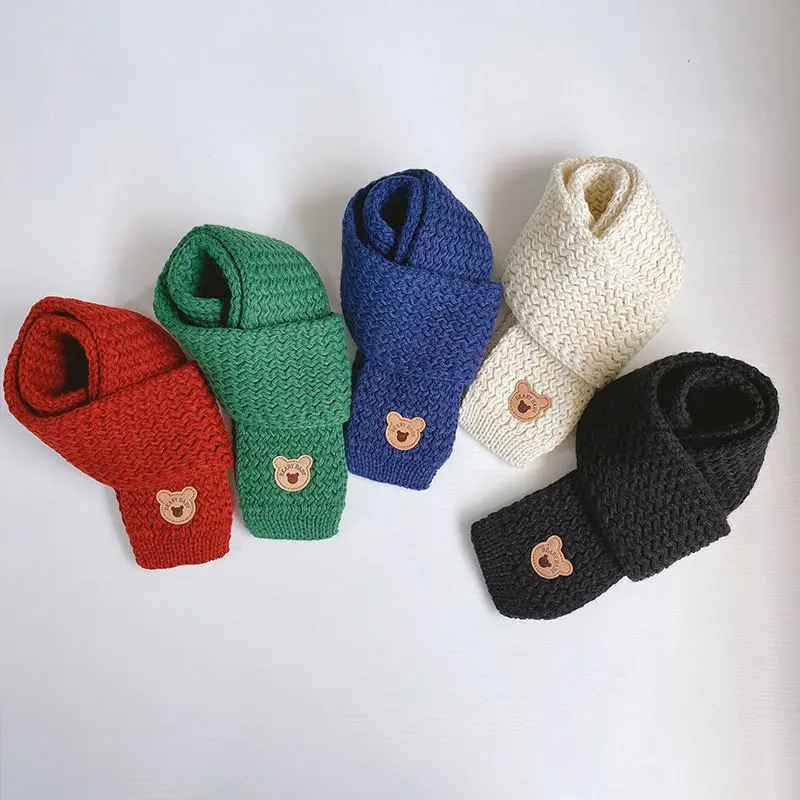 Kids Scarf Boys Girls Baby Winter Warm Scarfs Cute Bear Knit Shawl Korean Children Neckerchief Outdoor Keep Warm Accessories