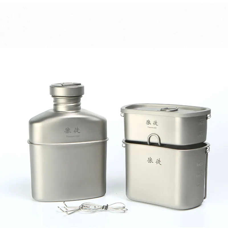 Outdoor Camping Hiking Picnic Four-piece Set Of Wild Survival Kettle Storage Box Lunch Portable Trekking BBQ Pure Titanium Gear 3
